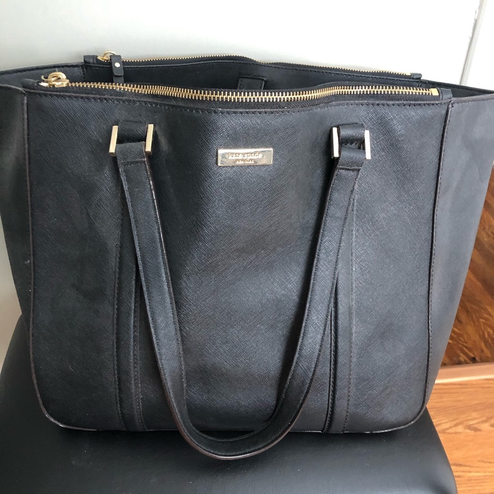 Large black leather Kate Spade work bag